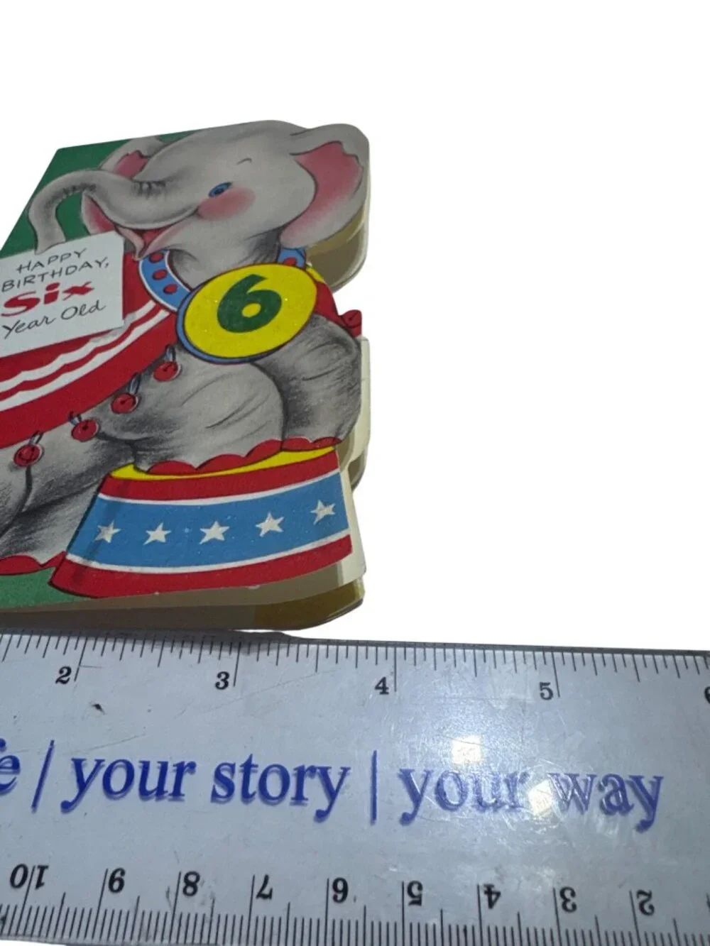 Vintage Cute Elephant Happy Birthday Card For 6 Year Old Child 1950s Die Cut